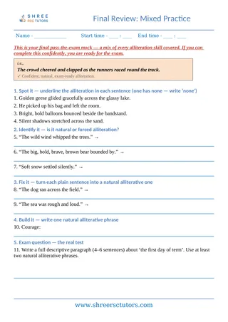 Alliteration 10 Alliteration Final Review
