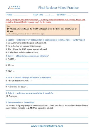 Abbreviations 10 Abbreviations Final Review