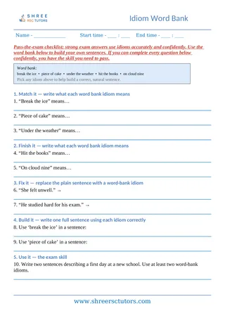 Idioms 09 Idioms Word Bank
