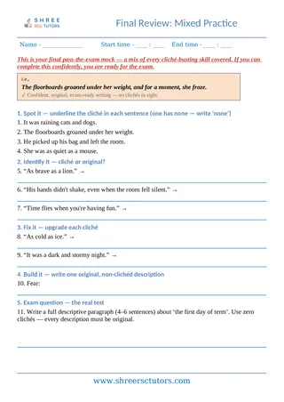 Cliches 10 Cliches Final Review