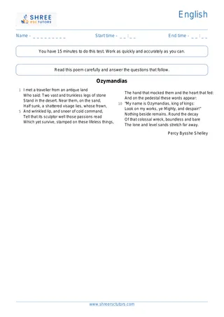 Poem Comprehension Poem2 Ozymandias