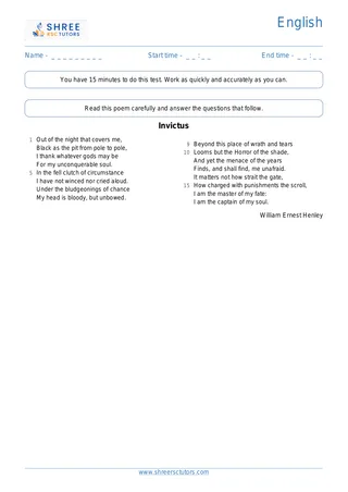 Poem Comprehension Poem3 Invictus
