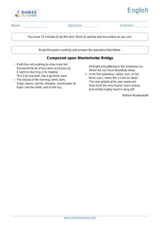 Poem Comprehension Poem6 Westminsterbridge