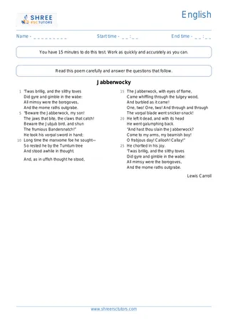 Poem Comprehension Poem10 Jabberwocky