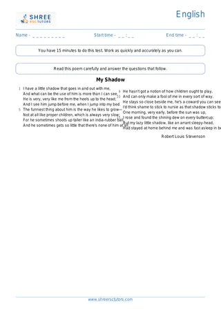 Poem Comprehension Poem11 Myshadow