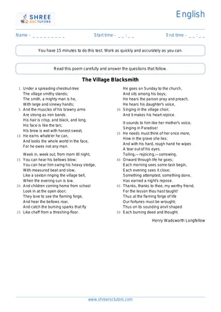 Poem Comprehension Poem15 Villageblacksmith