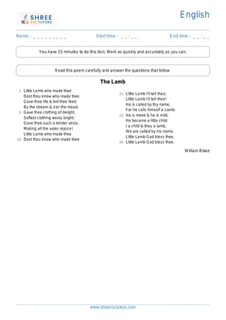 Poem Comprehension Poem17 Thelamb