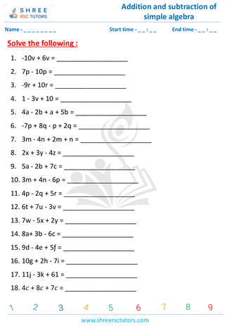 Addition And Subtraction Of Simple Algebra 3 Terms (2)