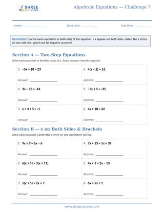 Shree Rsc Tutors Equations Challenge Sheet7