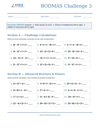 Shree Rsc Tutors Bodmas Challenge Sheet3
