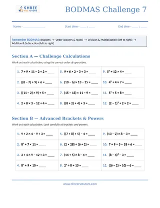 Shree Rsc Tutors Bodmas Challenge Sheet7