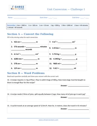 Shree Rsc Tutors Unitconversion Challenge Sheet1 Final