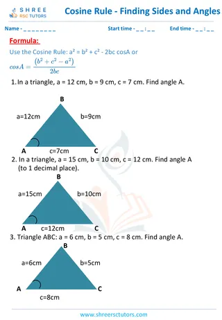 Cosine Rule Finding Sides And Angles 3