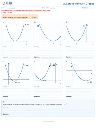 Quadratic Function Graphs Worksheet 6