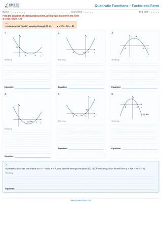 Quadratic Functions Factorised Form Worksheet