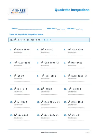 Higher Maths Quadratic Inequations Worksheet 3