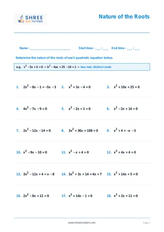 Higher Maths Nature Of The Roots Worksheet 2
