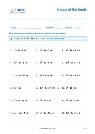 Higher Maths Nature Of The Roots Worksheet 1