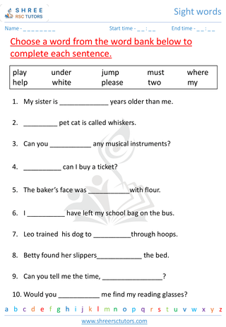 Sight Words 9