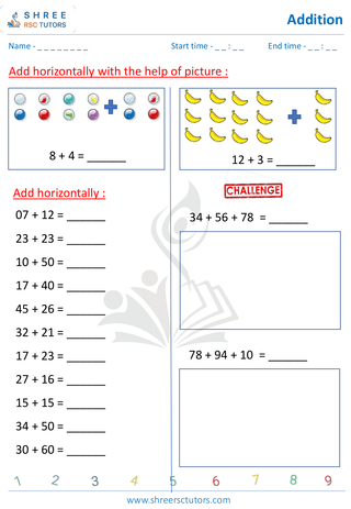 Add 2 Digits Horizontal Questions  (6)