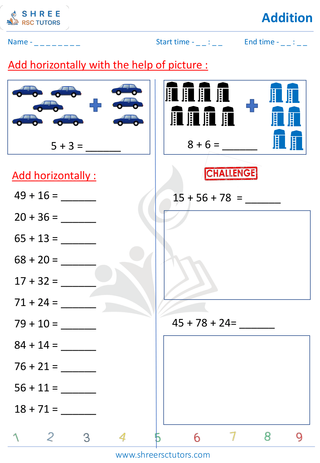 Add 2 Digits Horizontal Questions  (8)