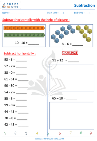 Subtract 2 Digits Horizontally (2)