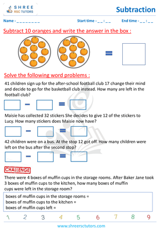 Subtraction Word Problems 'Grade 1 10