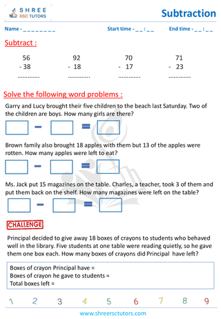 Subtraction Word Problems 'Grade 1 1