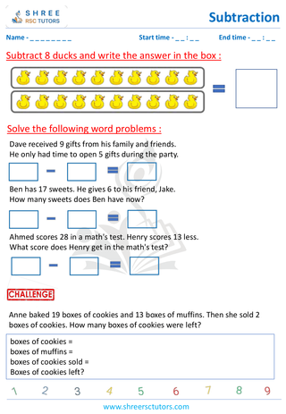 Subtraction Word Problems 'Grade 1 9