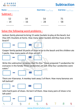 Subtraction Word Problems 'Grade 1 2
