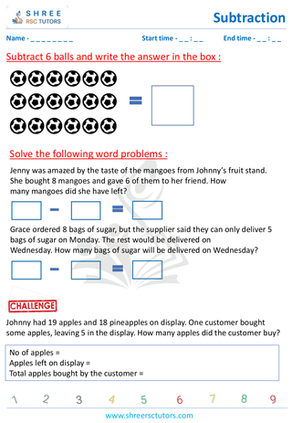 Subtraction Word Problems 'Grade 1 6