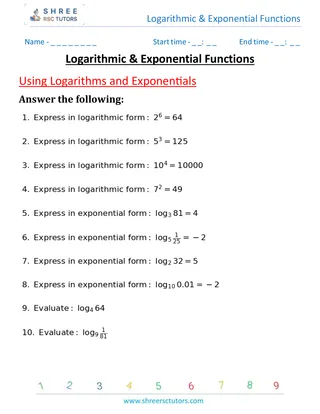 Logarithmic & Exponential Functions Using Logarithms And Exponents 1