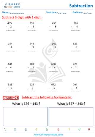 Subtract 3 Digit With 1 Digit (3)