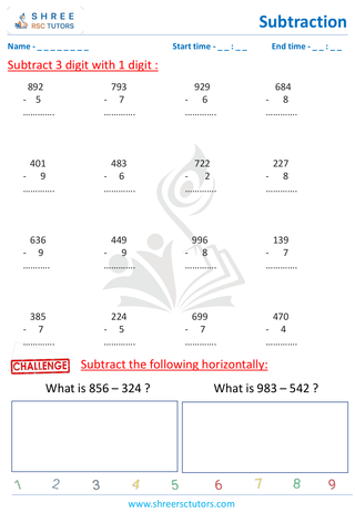 Subtract 3 Digit With 1 Digit (4)