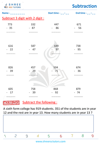 Subtract 3 Digit With 2 Digit (2)