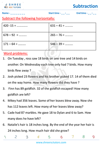 Subtract Word Problems (1)