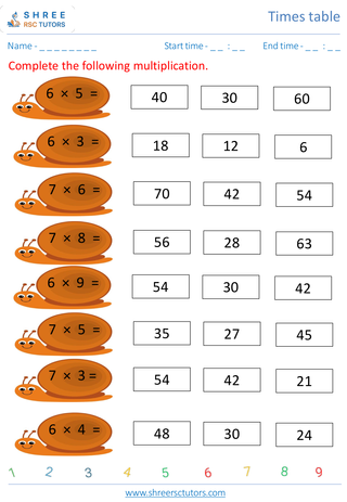 Practice Of 6's And 7's Time Table 6