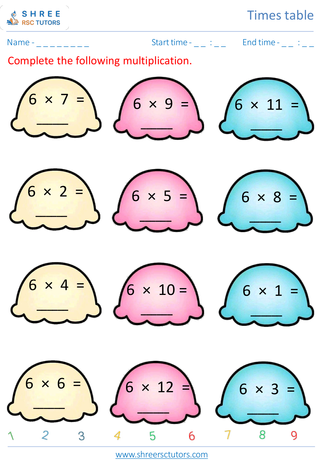 Practice Of 6's Time Table 6