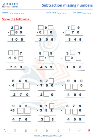 Subtraction Missing Numbers (6)