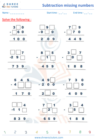 Subtraction Missing Numbers (5)
