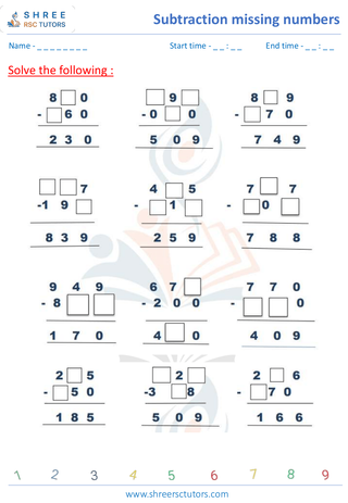 Subtraction Missing Numbers (7)