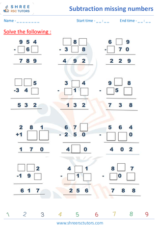 Subtraction Missing Numbers (8)