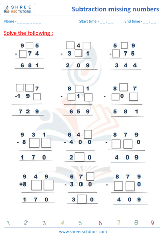Subtraction Missing Numbers (3)