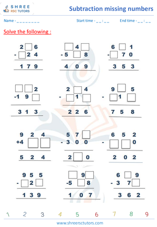 Subtraction Missing Numbers (10)