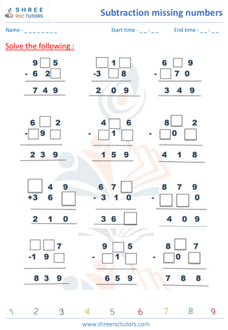 Subtraction Missing Numbers (2)