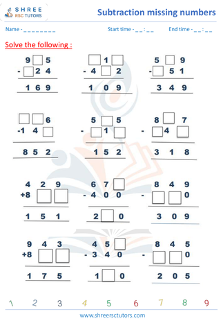 Subtraction Missing Numbers (9)