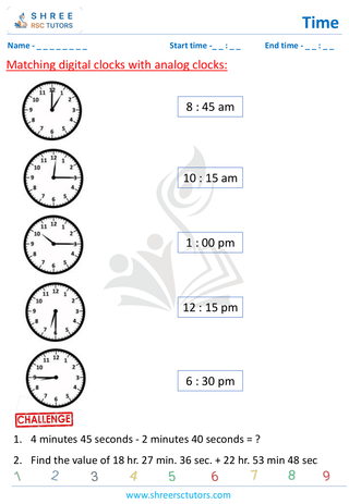 Matching Digital Clocks With Analog Clocks (4)