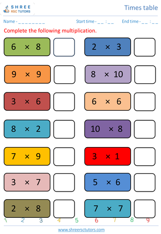 Practice Of 2 To 10's Time Tables 5