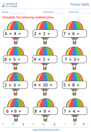 Practice Of 2 To 10's Time Tables 6