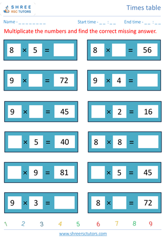 Practice Of 8's And 9's Time Table 2